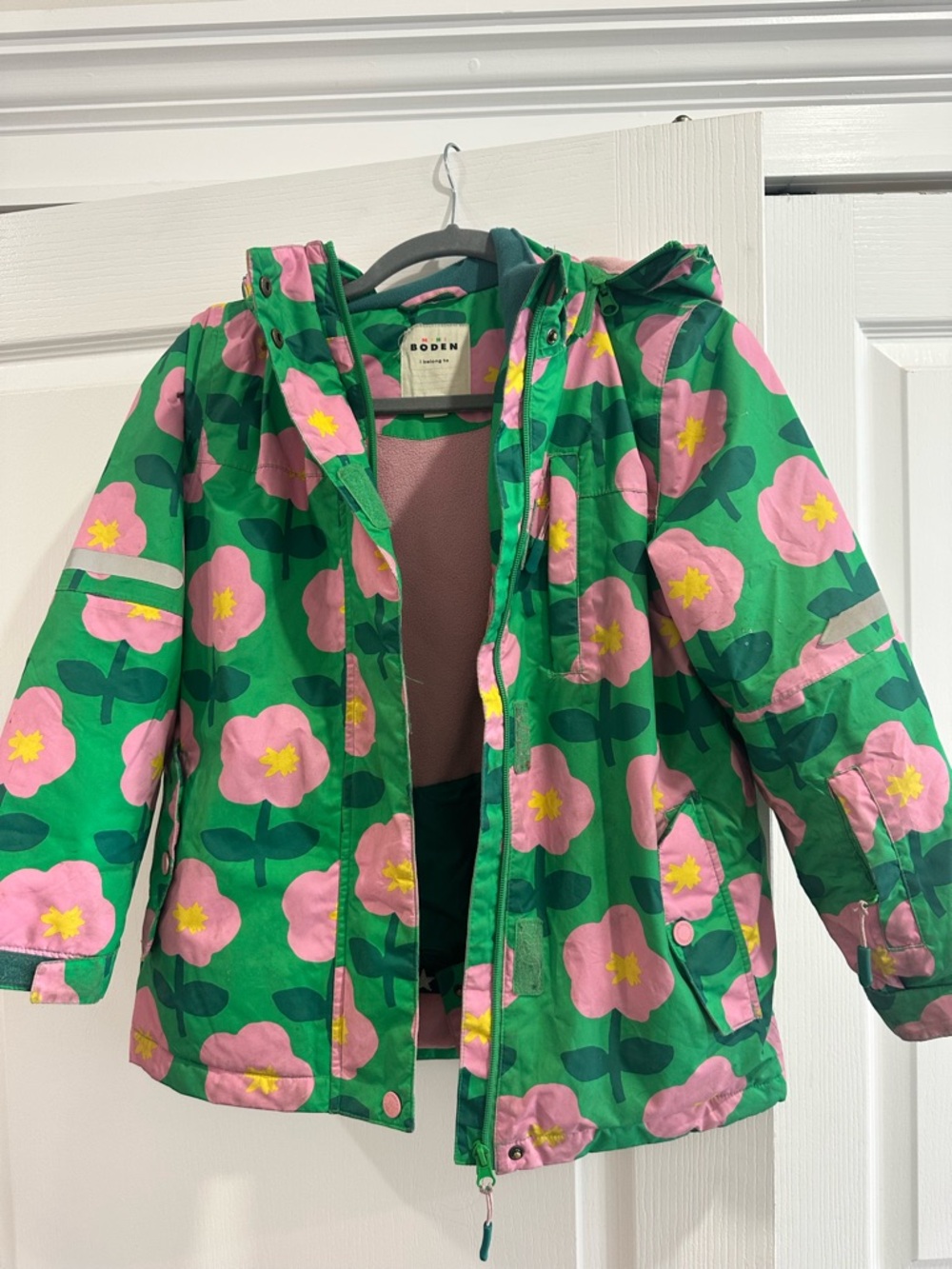 Boden Girls' Green Raincoat with Pink Floral Print